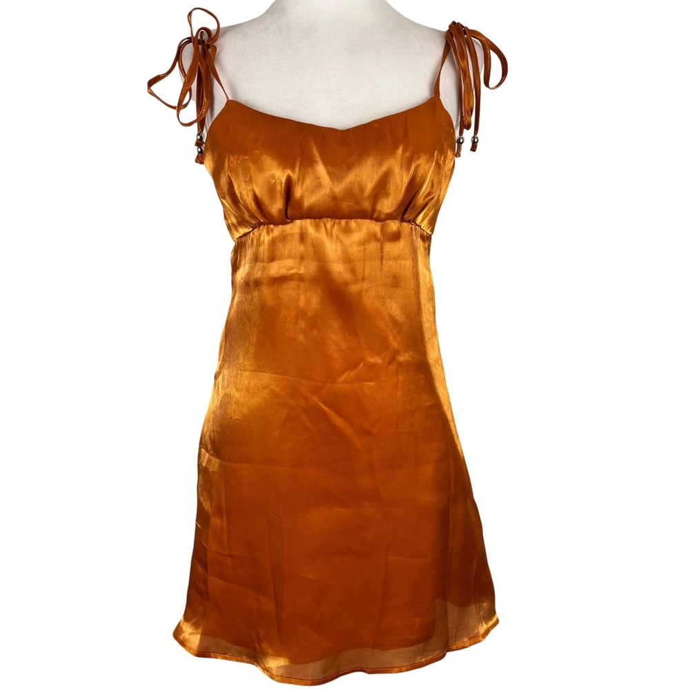 Iridescent Orange Rust Fairy Coquette Babydoll Mini Dress Small Tie Shoulder